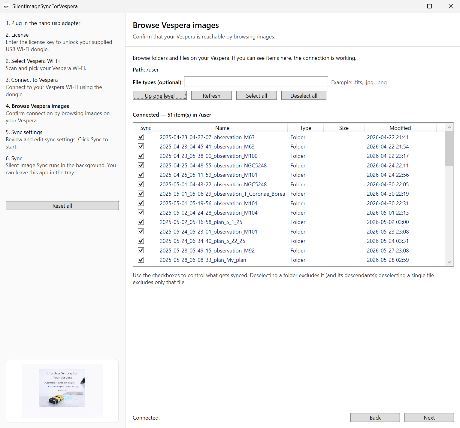 Software interface for browsing Vespera images with image list on FTP.