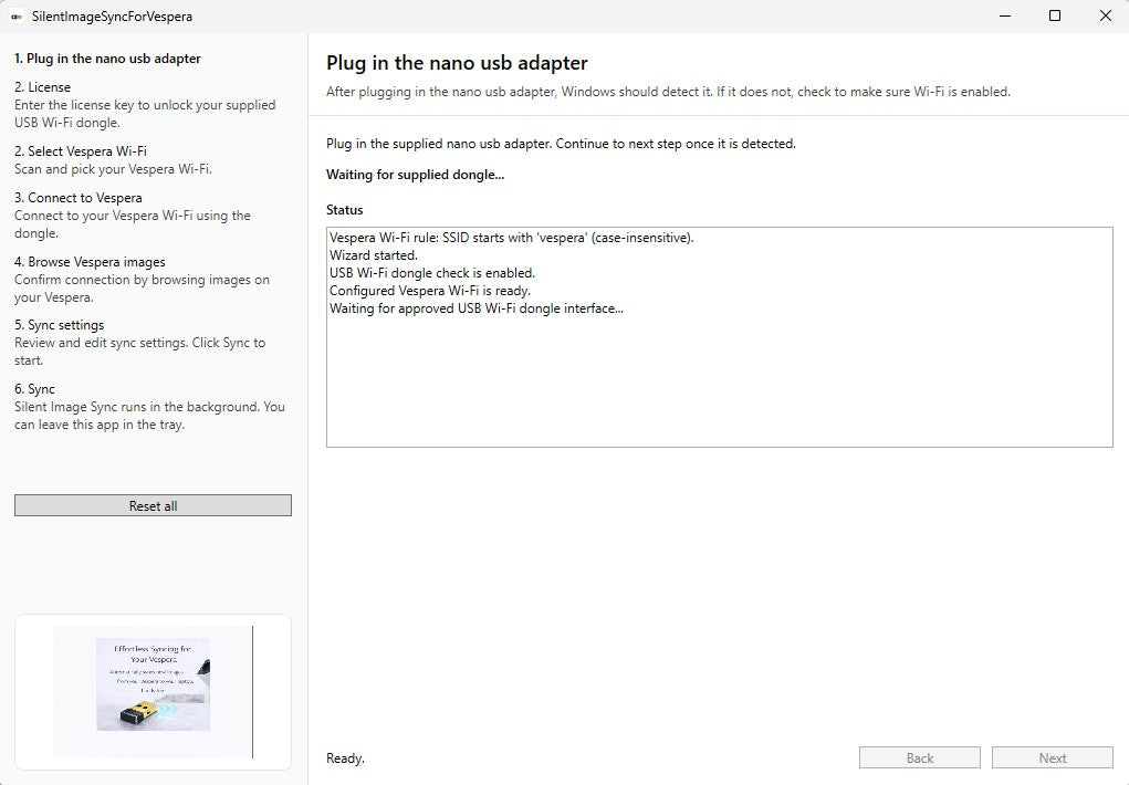 Software interface for SilentImageSyncForVespera for Vaonis Vespera